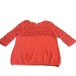 Chico’s Scoop Neck 3/4 Sleeve Crochet Look Sweater Size 2 Medium
